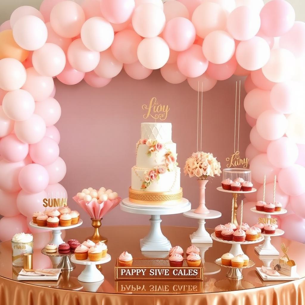 Luxurious blush and gold dessert table